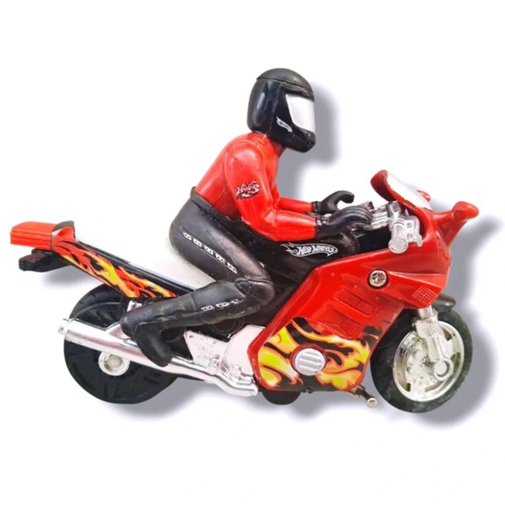 Vintage 2000 Hot Wheels Motorcycle Red Flames Rider‎ Toy Diecast Metal Mattel